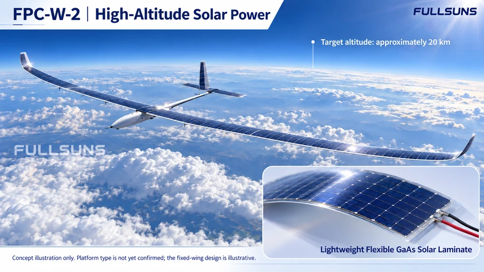 FULLSUNS FPC-W-2 high-altitude fixed-wing flexible GaAs solar integration concept; aircraft type unconfirmed